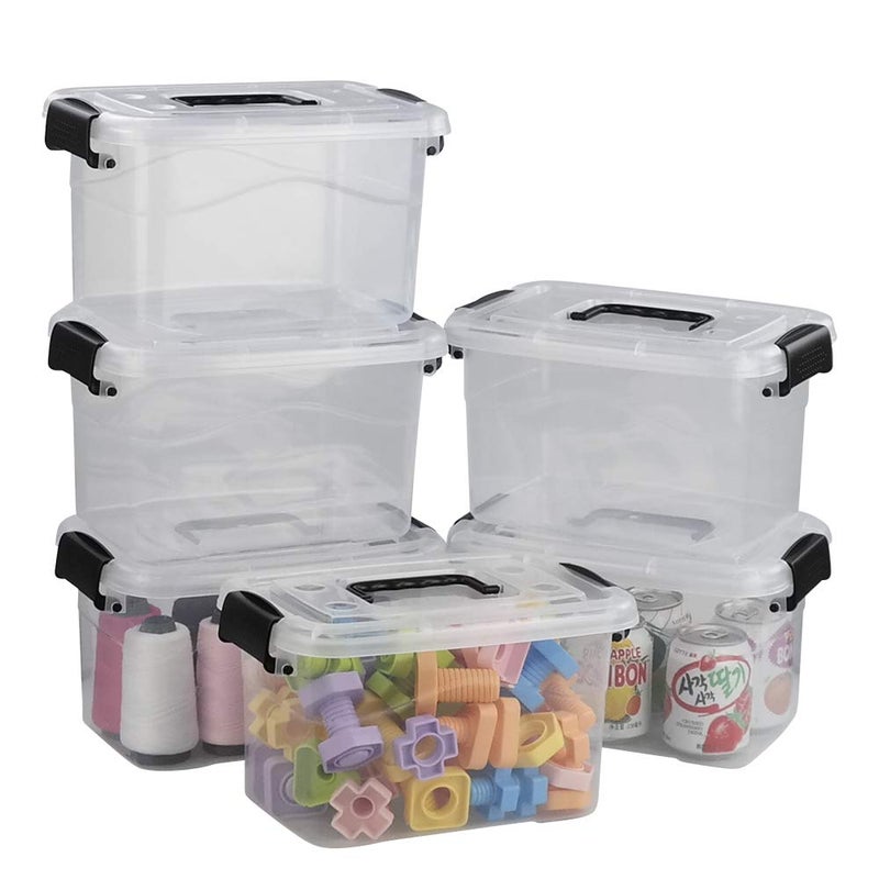 Ramddy 5 Quart Clear Plastic Bins with Lid, Versatile Latching Box with Black Handles, 6 Packs - Image 1